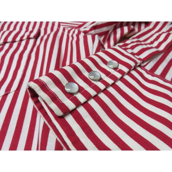 Mens Wrangler Pearl Snap X Long‎ Tails Button Front Shirt Red Candy Cane 15.5 33 - Picture 10 of 10